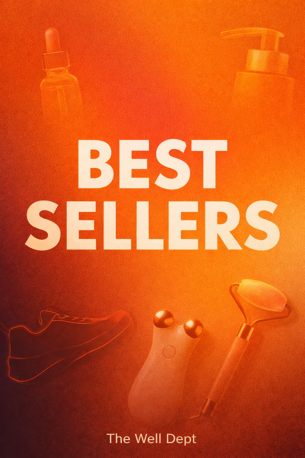 Best sellers banner in orange with “Best Sellers” text and beauty tech tools in the background. 