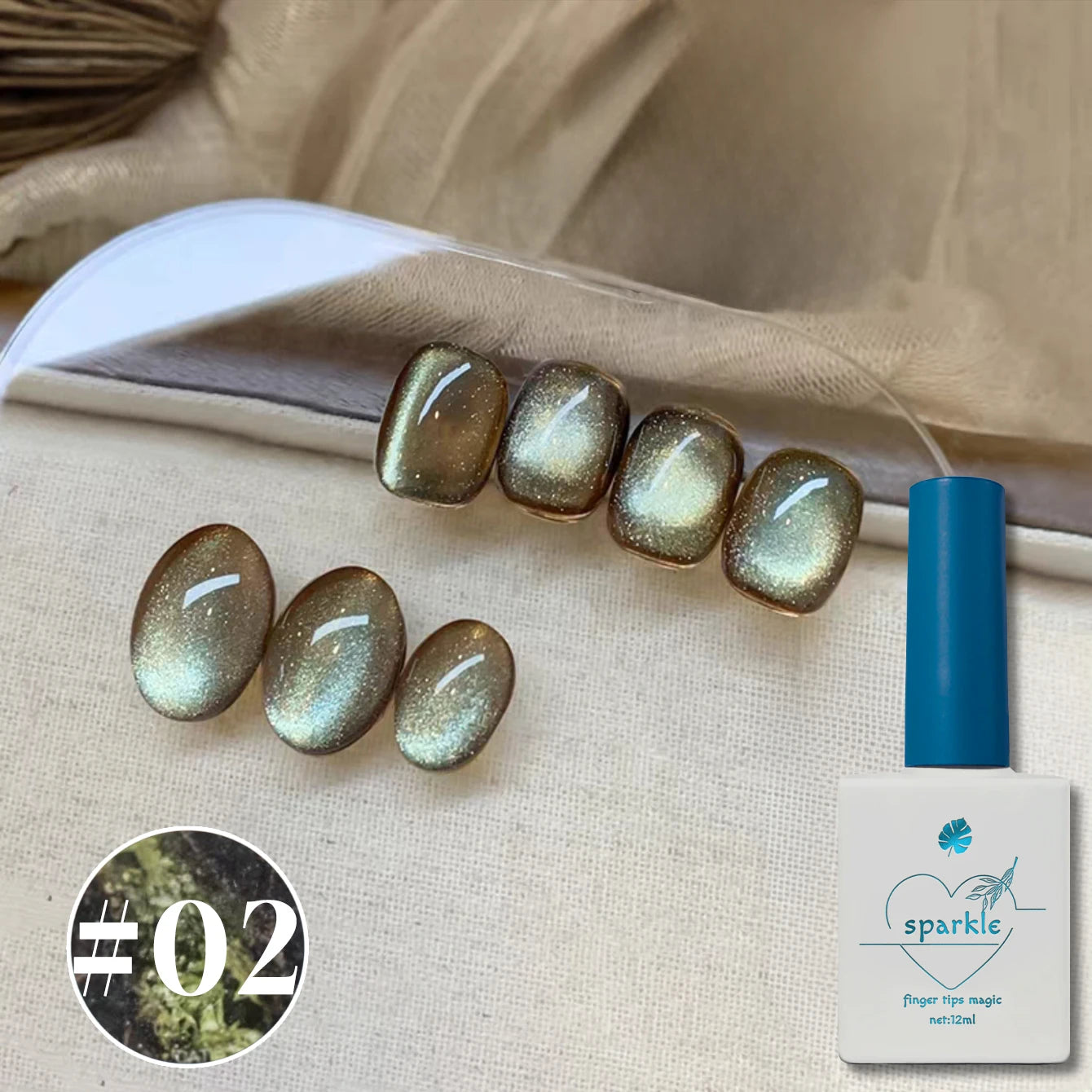 1/6PCS SS25 Cat Eye Gel Polish w/Glass Beads & Crystal, 5 Colors Salon DIY Nail Supplies Kit for Pro Nails Manicure