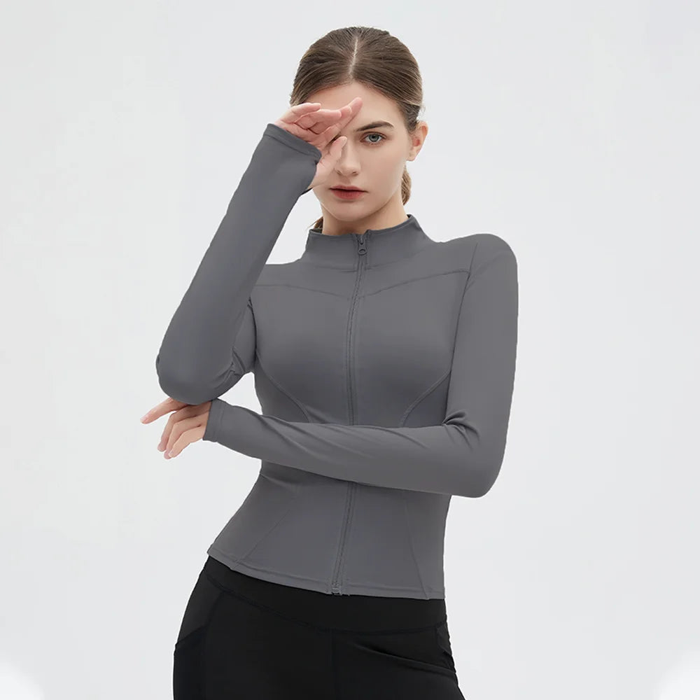 quick dry women’s zip jacket closeup breathable activewear material