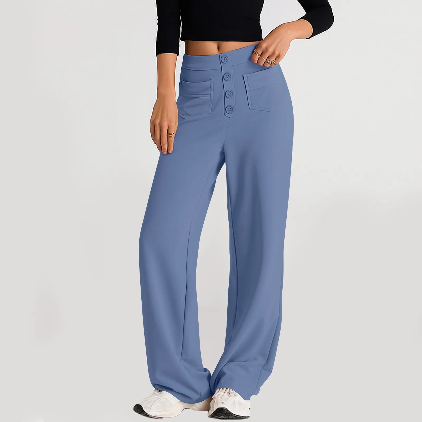 High Waist Straight-Leg Button Trousers