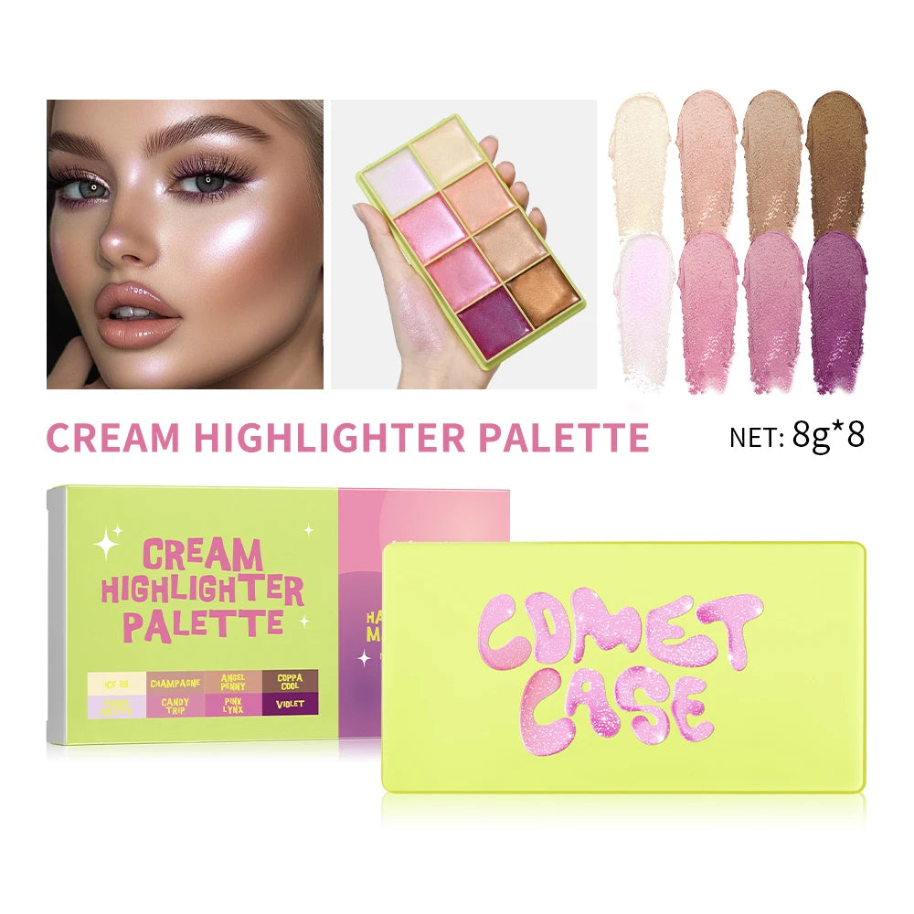 Cream Highlighter Palette – 8-Shade Glow Set for Face & Eyes