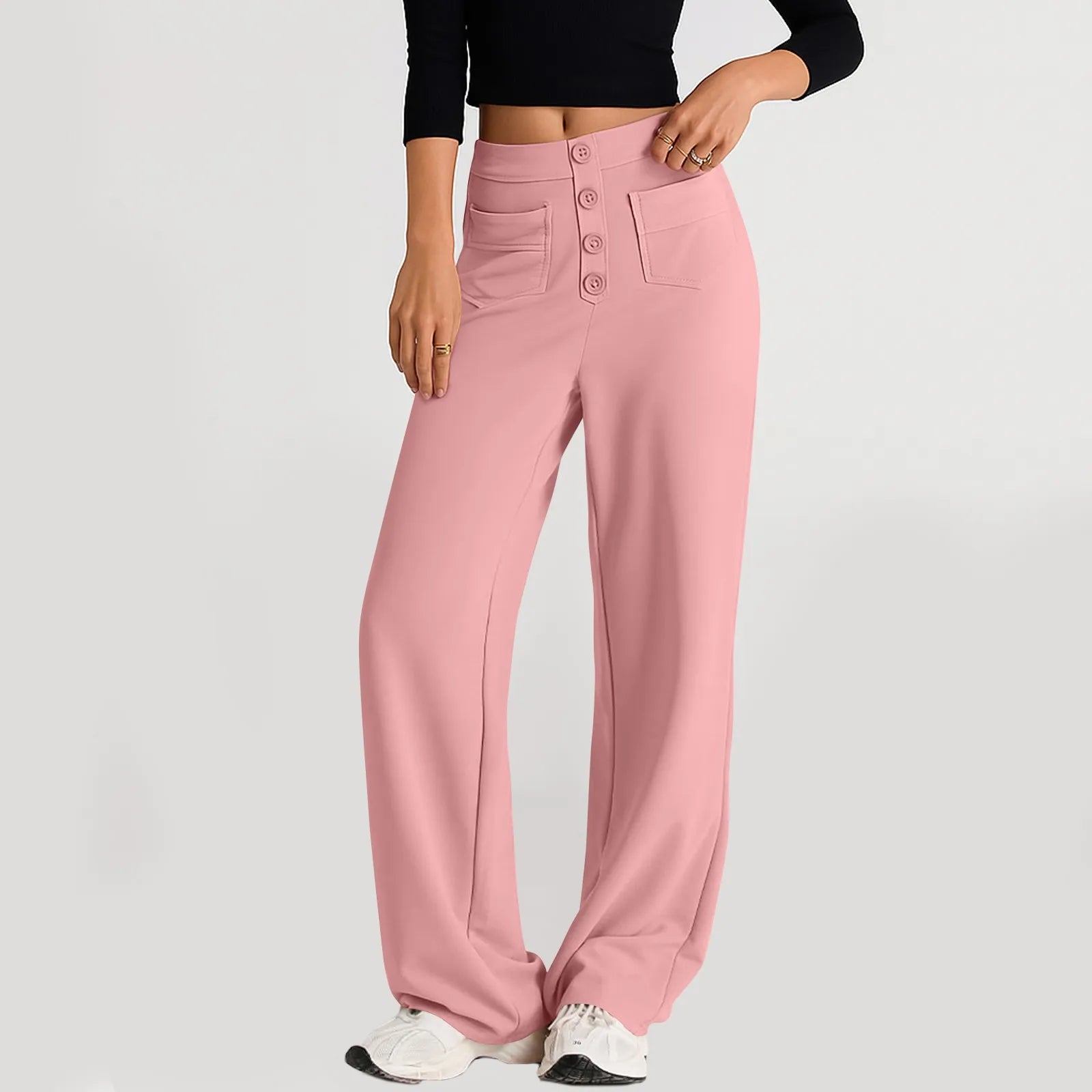 High Waist Straight-Leg Button Trousers