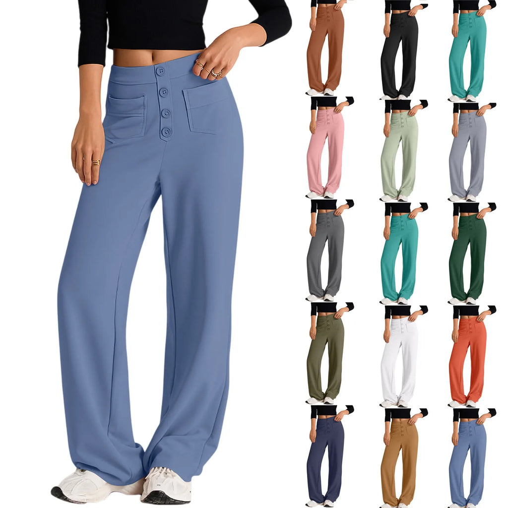 High Waist Straight-Leg Button Trousers
