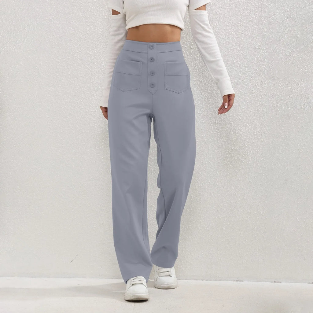 High Waist Straight-Leg Button Trousers