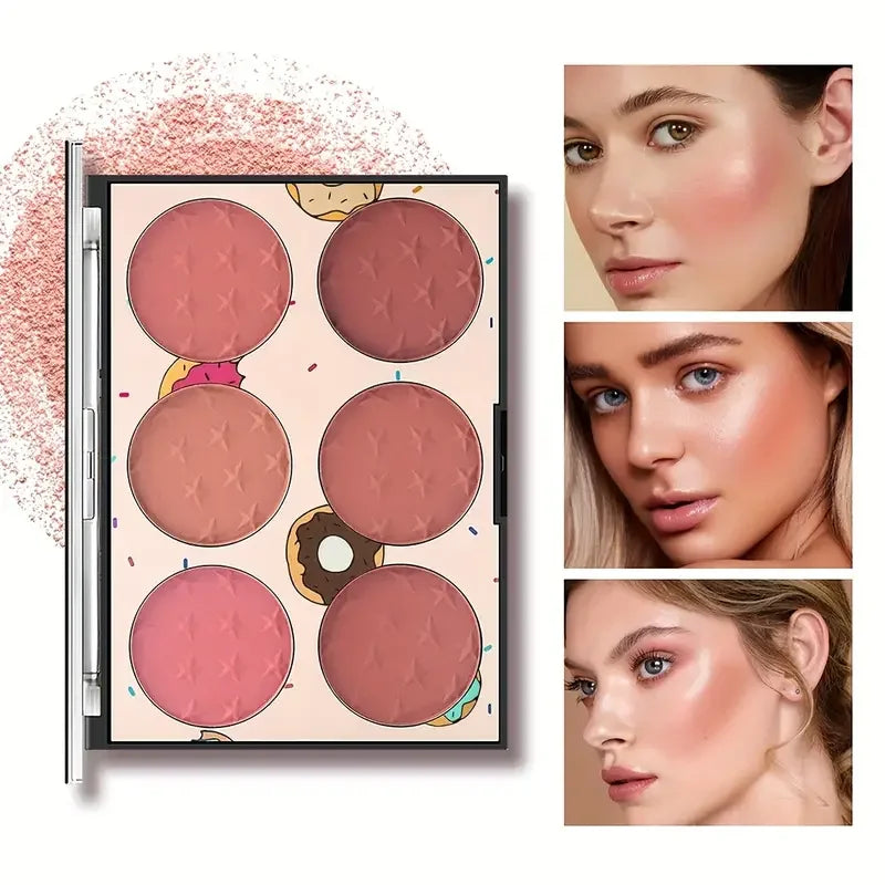 6-Colour Matte Blush Palette – High Pigment, Long-Lasting Natural Finish