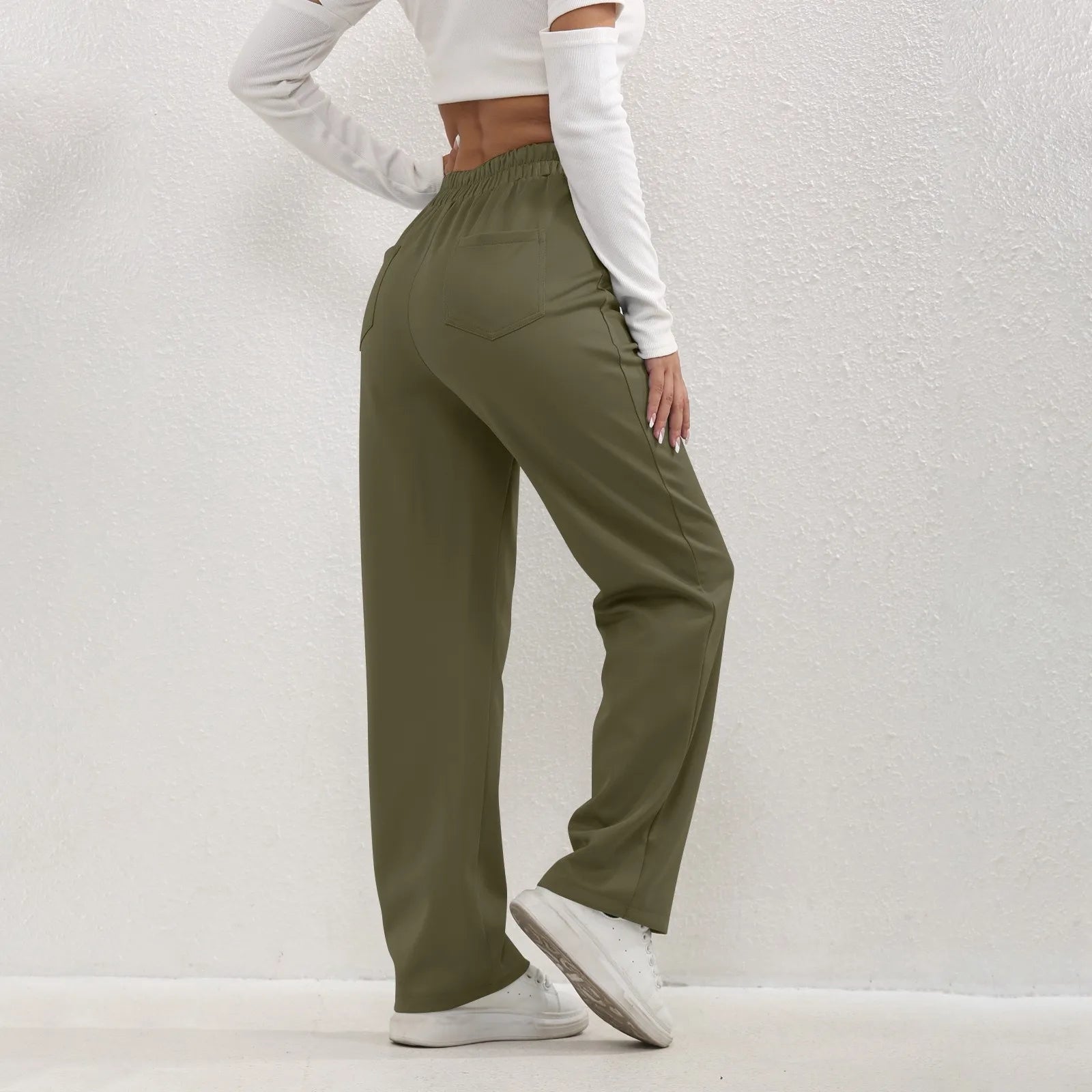 High Waist Straight-Leg Button Trousers