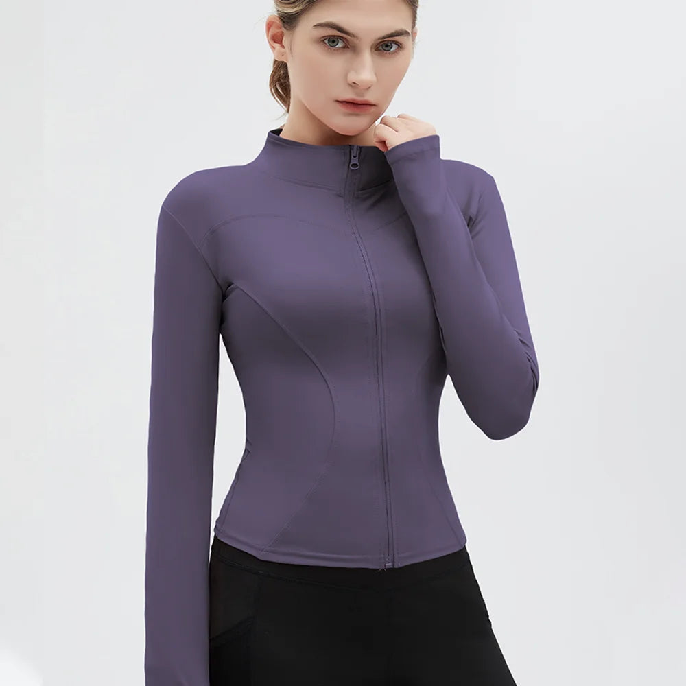 women’s yoga set back view zip jacket and high stretch leggings activewear