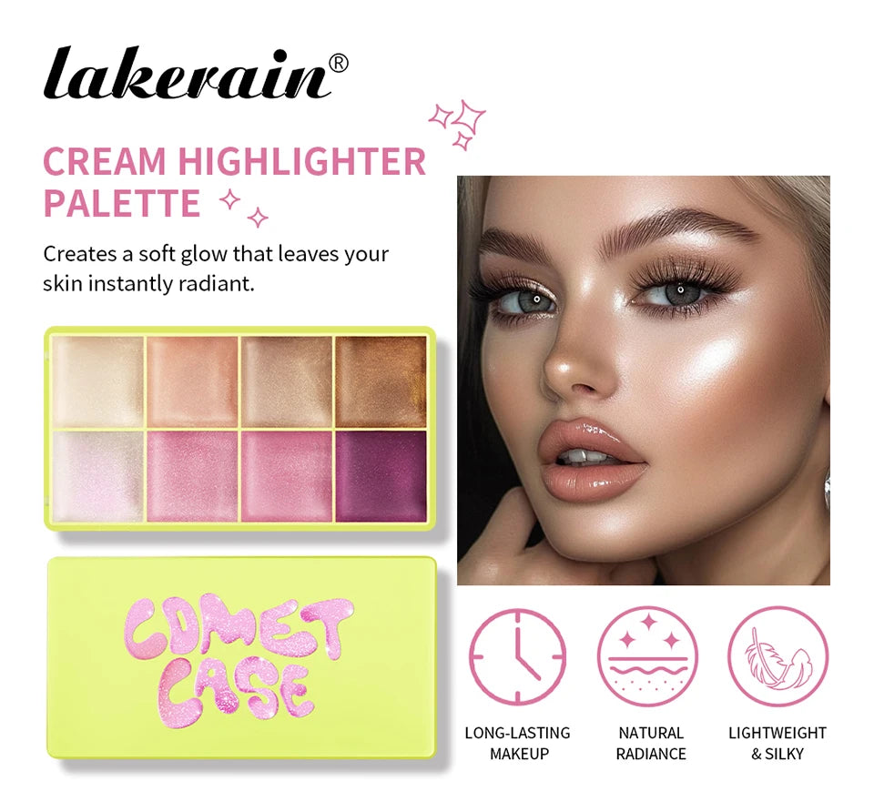 Cream Highlighter Palette – 8-Shade Glow Set for Face & Eyes