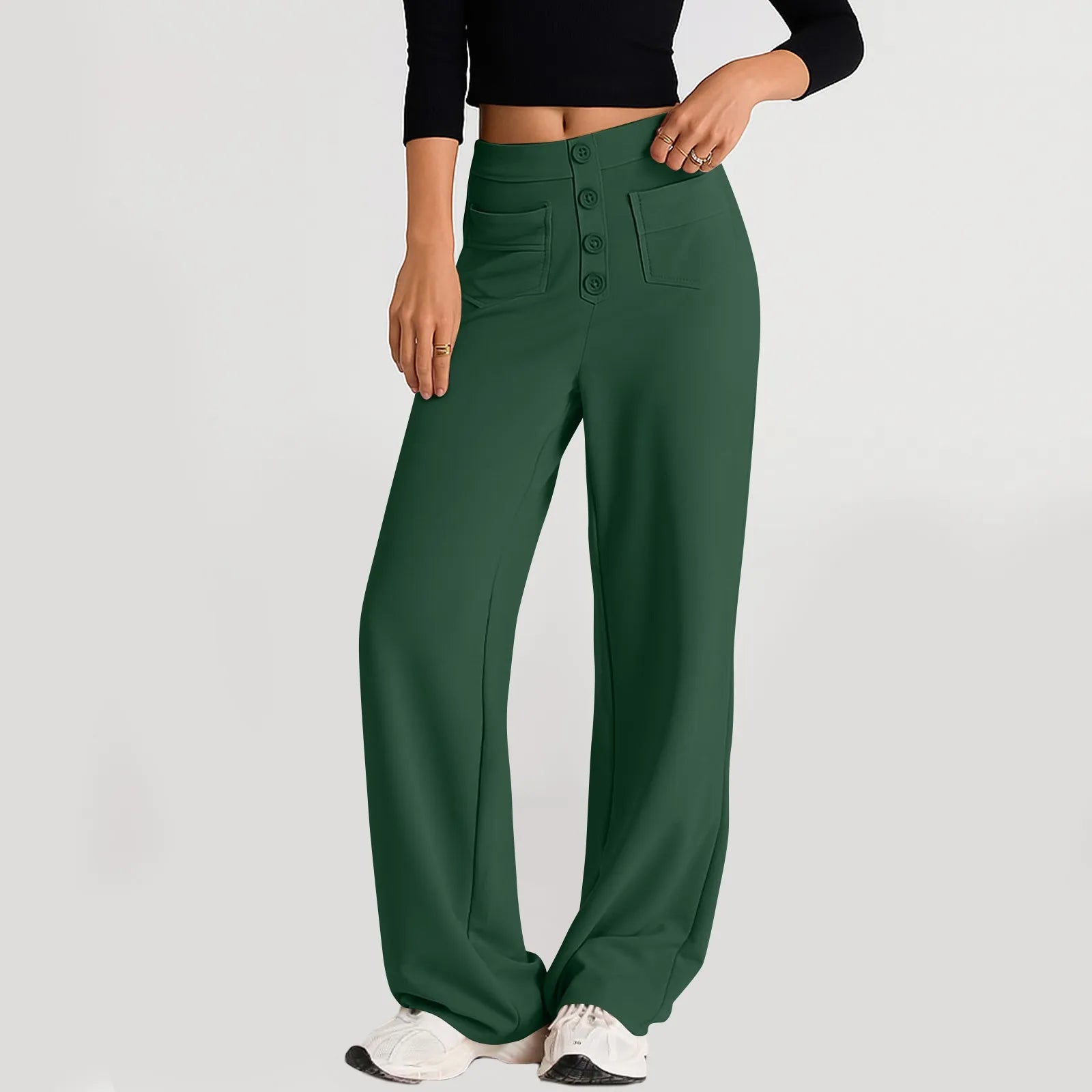 High Waist Straight-Leg Button Trousers