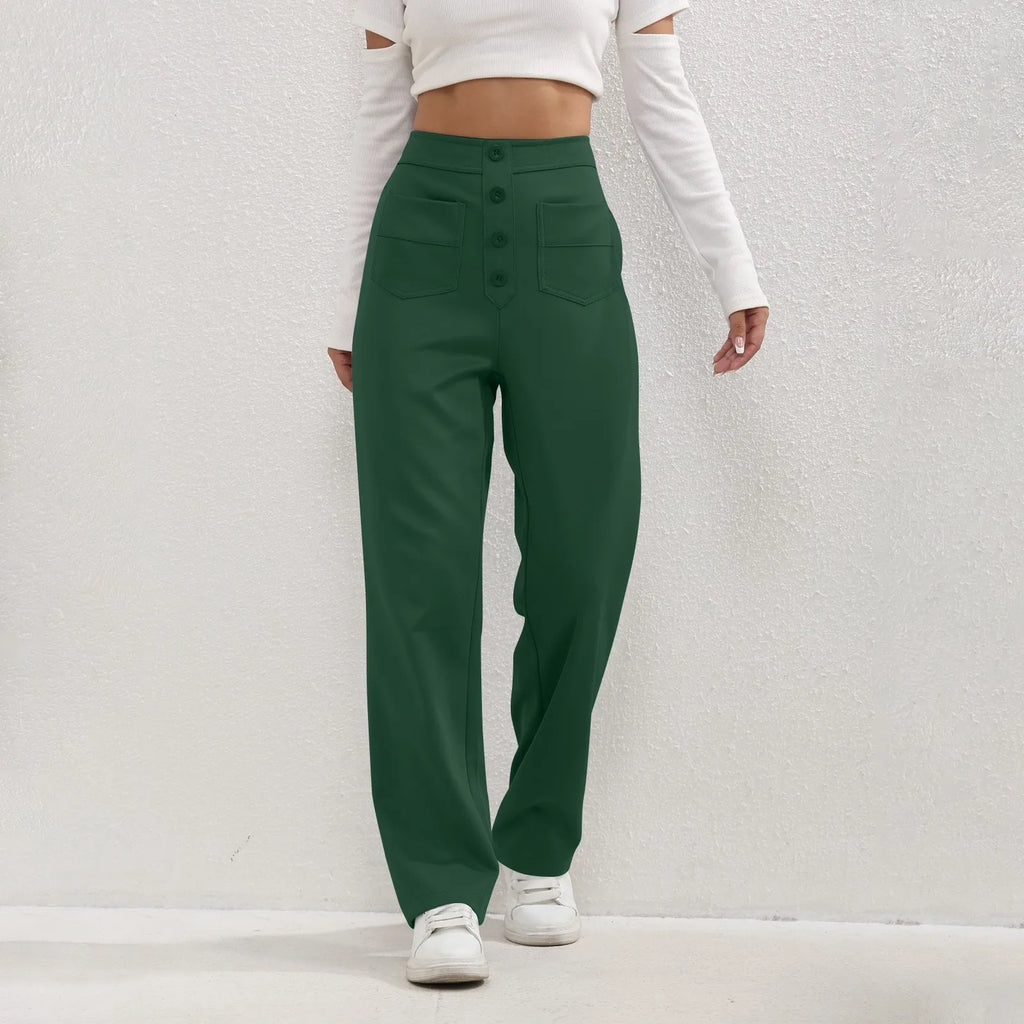 High Waist Straight-Leg Button Trousers