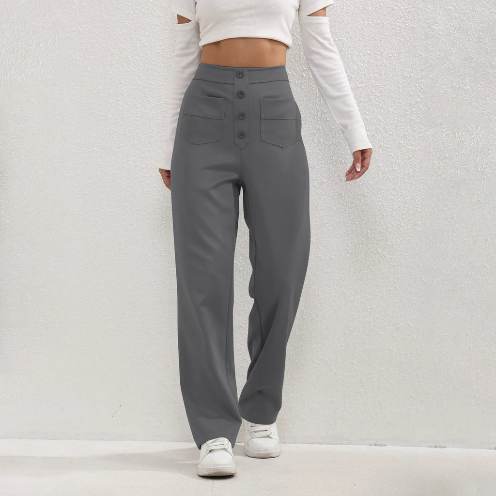 High Waist Straight-Leg Button Trousers