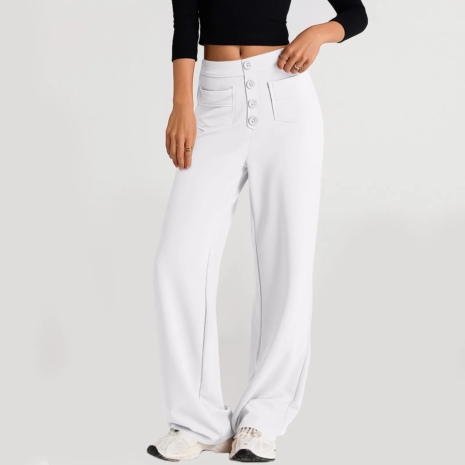 High Waist Straight-Leg Button Trousers