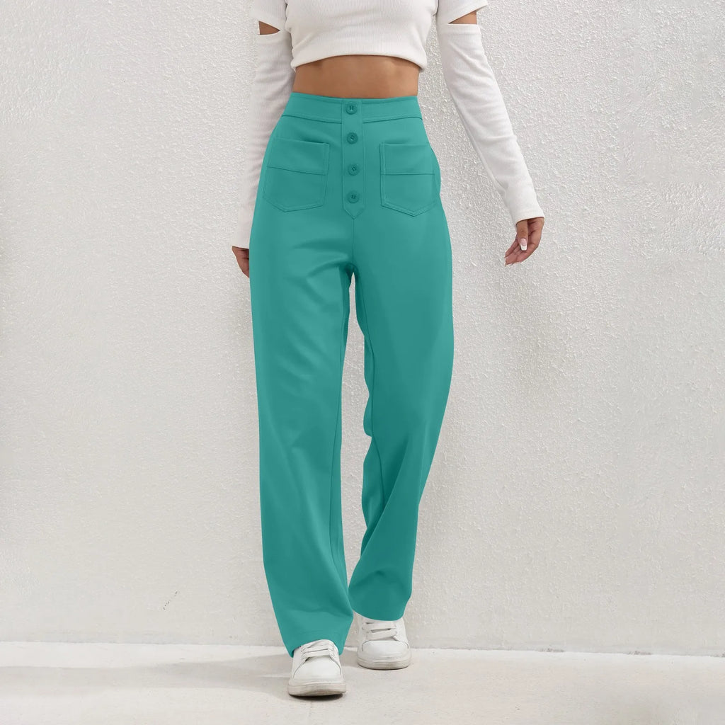High Waist Straight-Leg Button Trousers