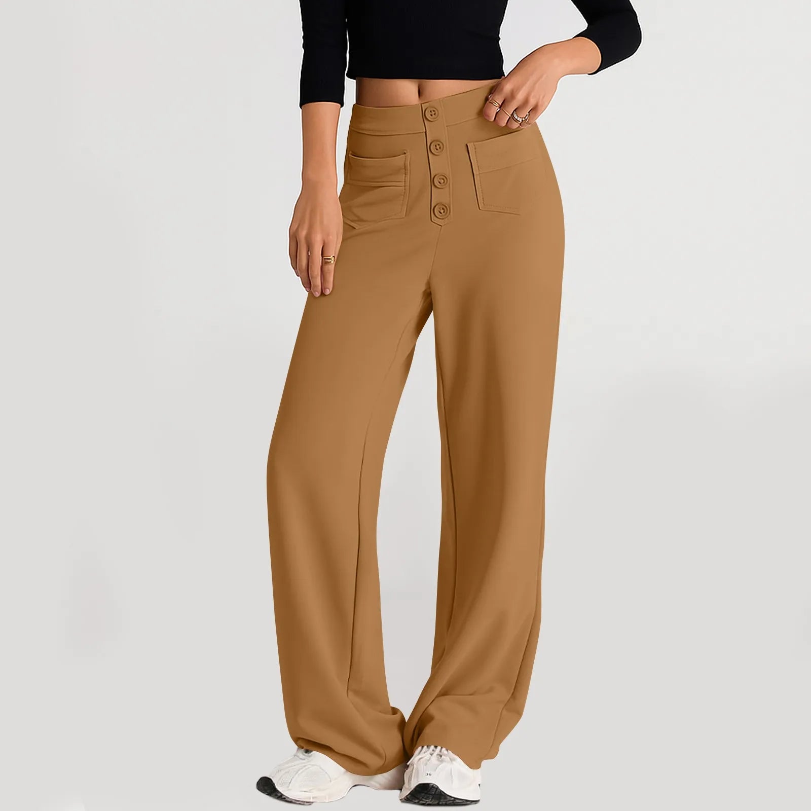 High Waist Straight-Leg Button Trousers