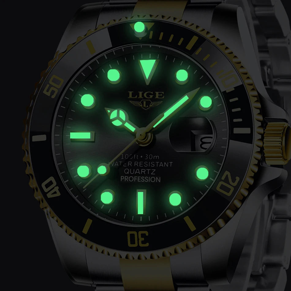 Men’s Luxury Diver Watch – Waterproof Steel Quartz Watch