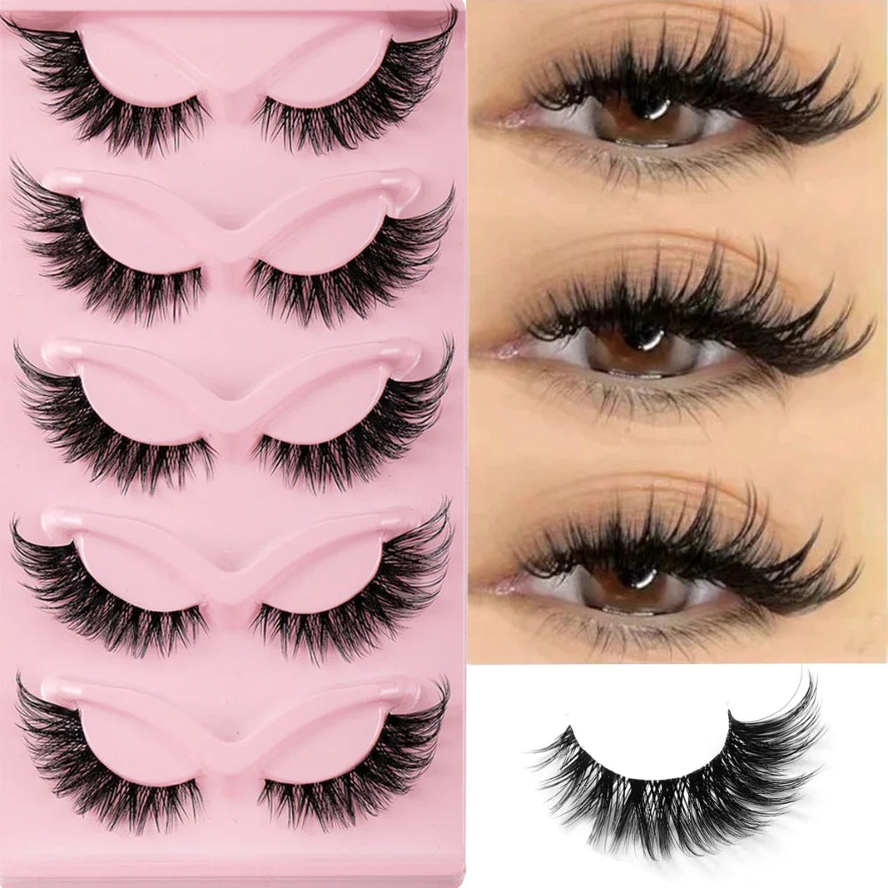 5 Pairs Cat Eye Faux-Mink Lashes – Long, Winged & Volumising