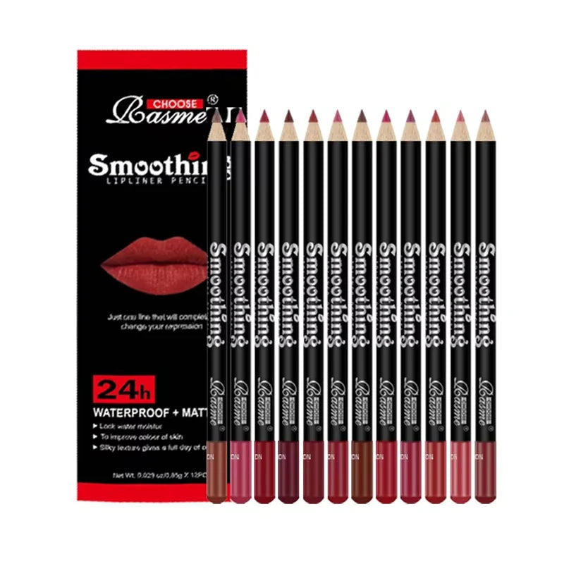 12-Piece Waterproof Lip Liner Set – Long-Lasting Matte Finish