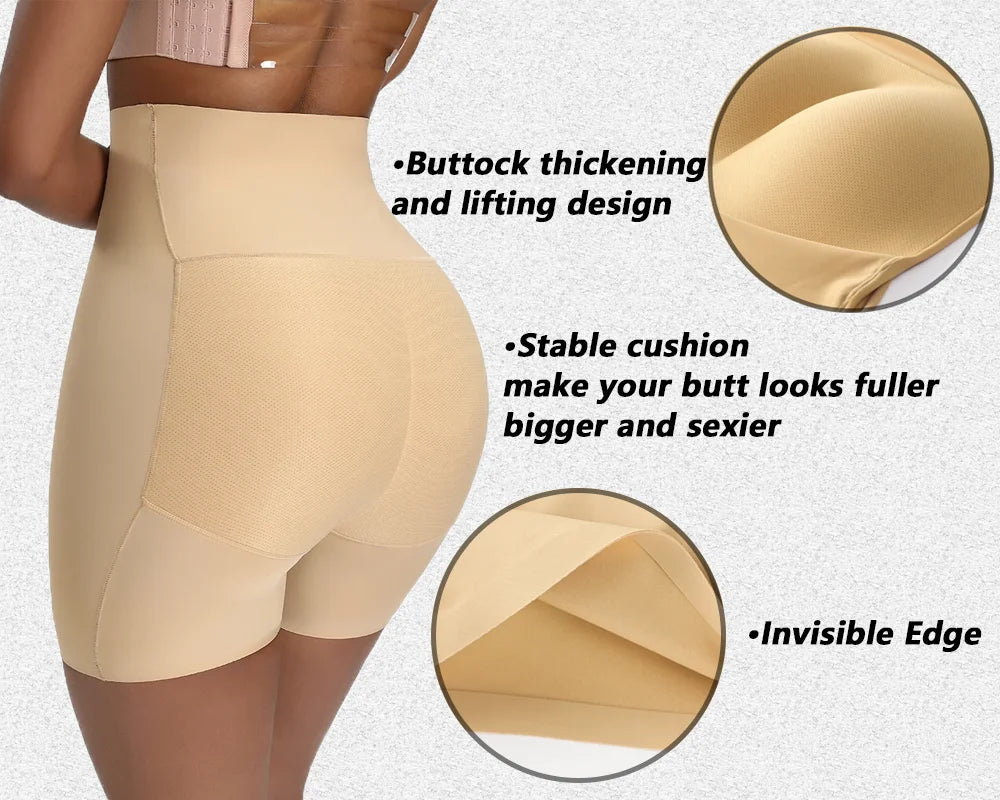 High-Waist Padded Butt-Lifter Shapewear Shorts – Women’s Slimming Body Shaper