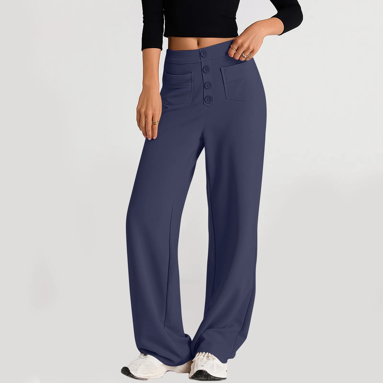 High Waist Straight-Leg Button Trousers
