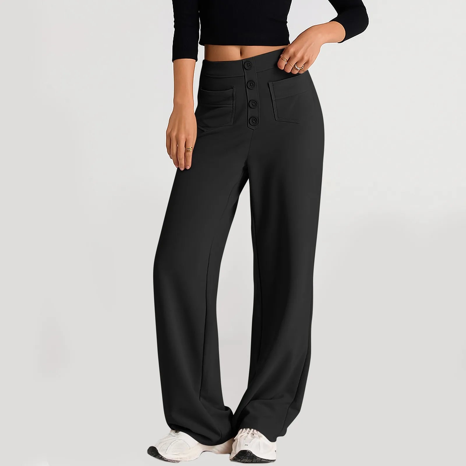 High Waist Straight-Leg Button Trousers