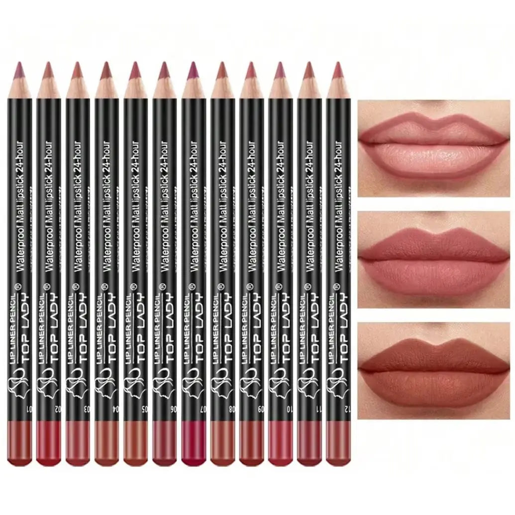 12-Piece Waterproof Lip Liner Set – Long-Lasting Matte Finish
