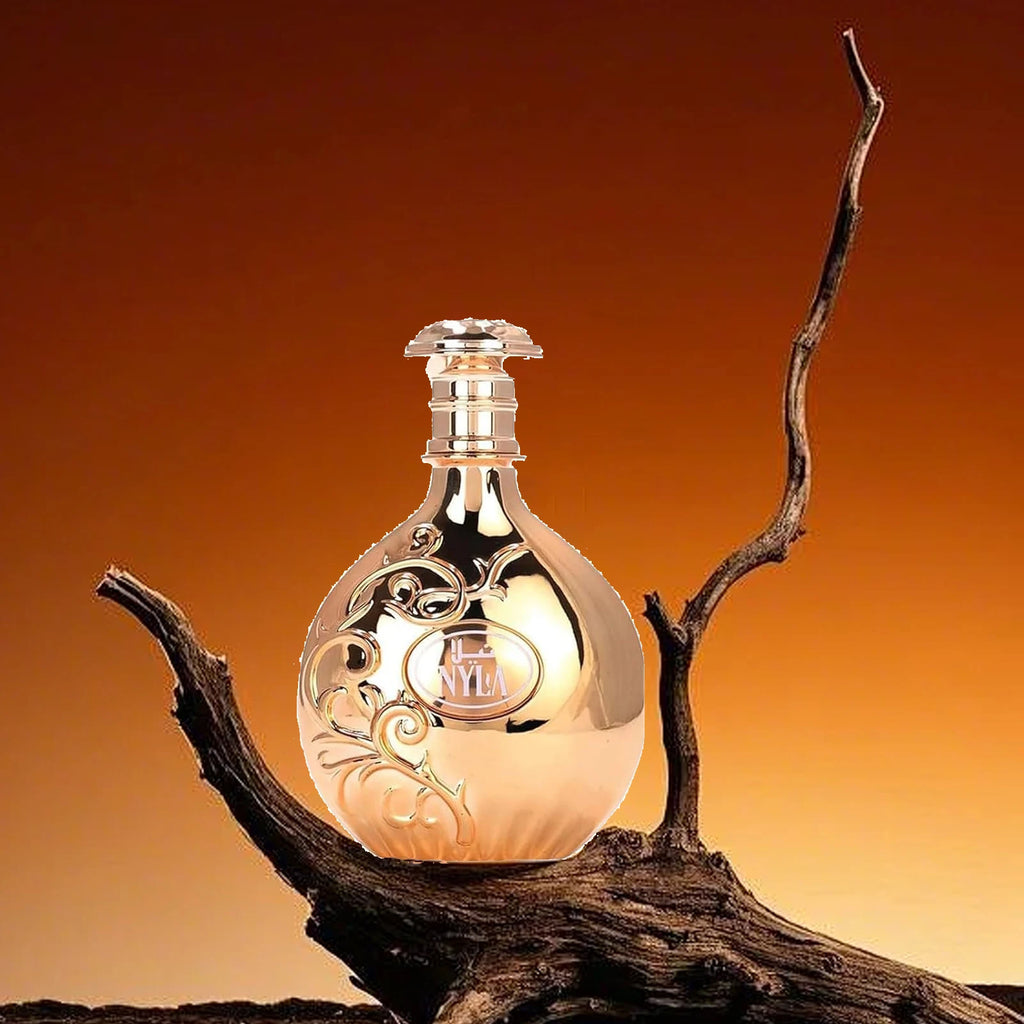 Close up of Nyla Vani-Elle rose gold perfume bottle design