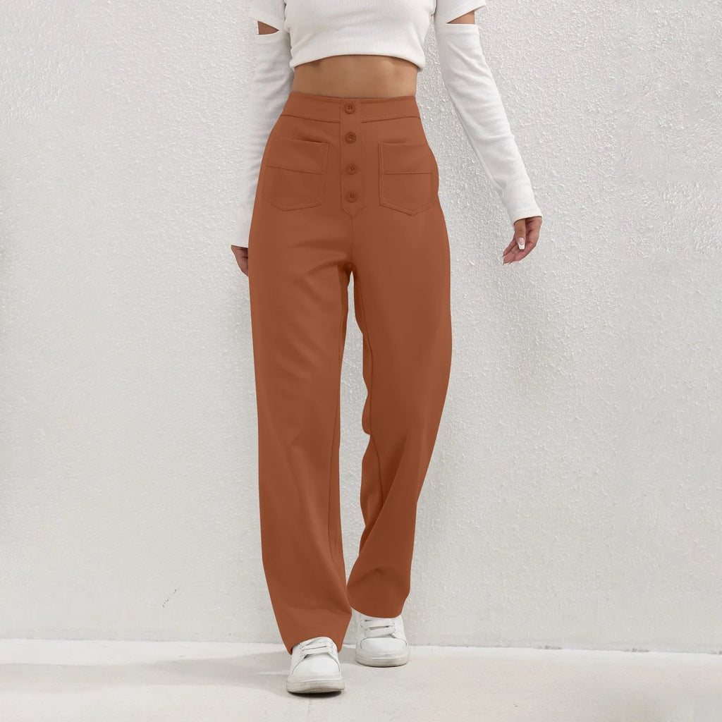 High Waist Straight-Leg Button Trousers