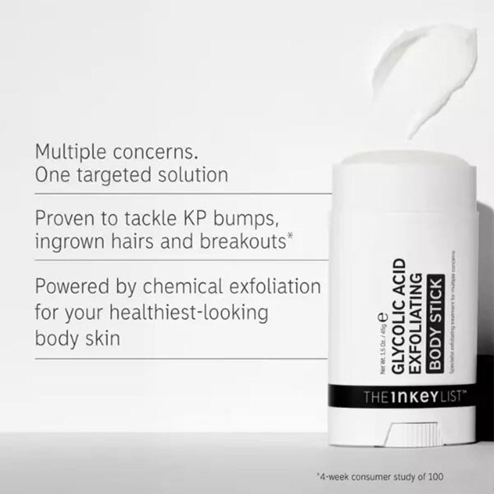 The INKEY List Glycolic Acid Exfoliating Body Stick 45g | 7% Glycolic Acid + 0.5% Salicylic Acid, KP Bumps, Ingrown Hairs, Rough Skin, Body Breakouts