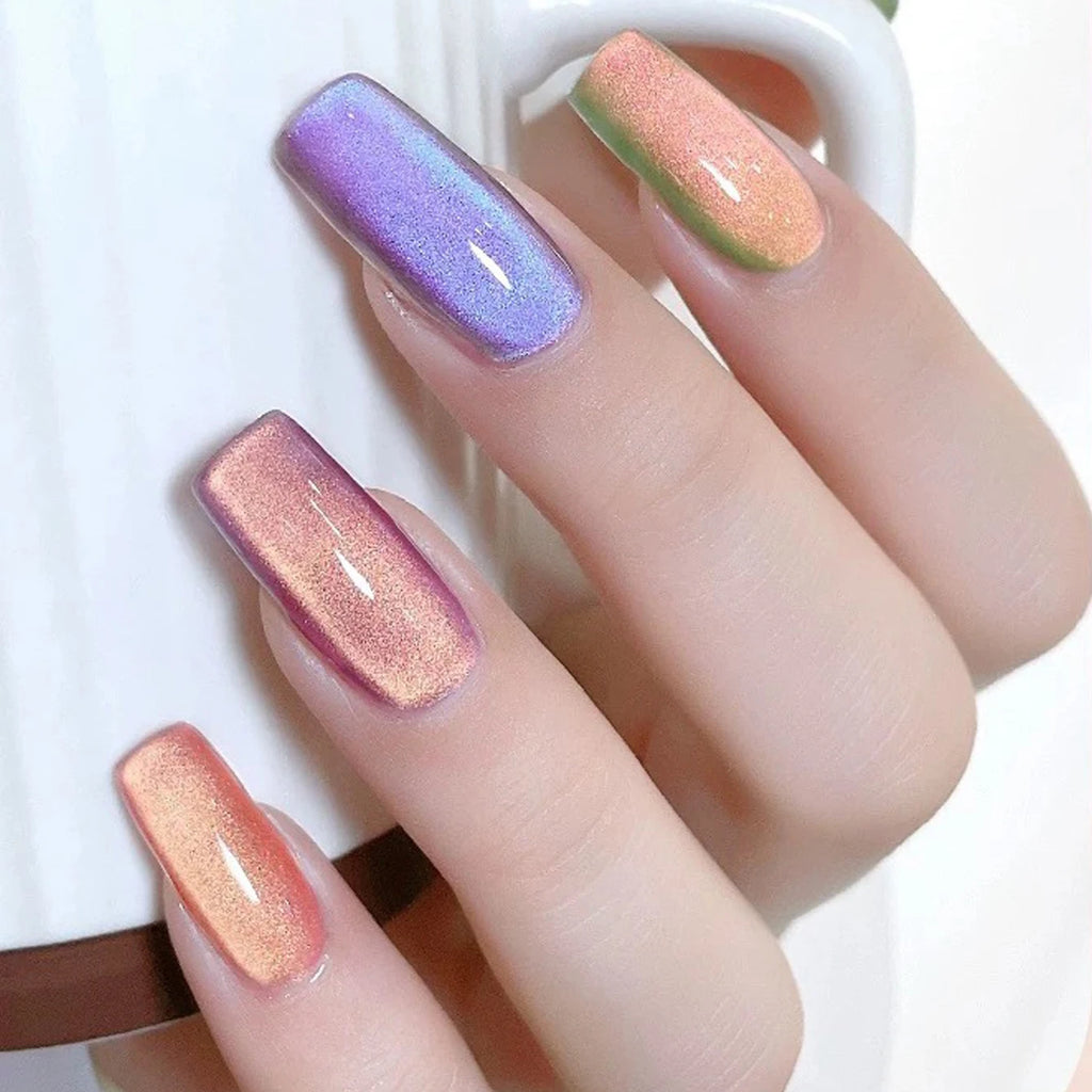 1/6PCS SS25 Cat Eye Gel Polish w/Glass Beads & Crystal, 5 Colors Salon DIY Nail Supplies Kit for Pro Nails Manicure