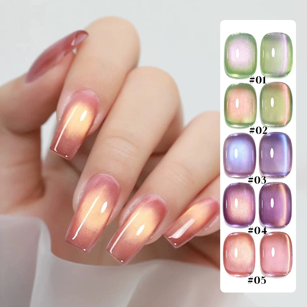 1/6PCS SS25 Cat Eye Gel Polish w/Glass Beads & Crystal, 5 Colors Salon DIY Nail Supplies Kit for Pro Nails Manicure
